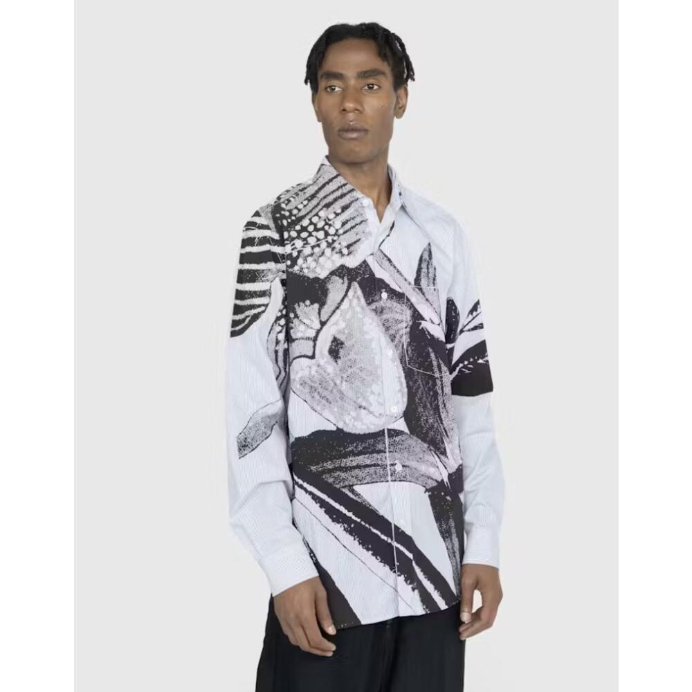 Dries Van Noten Men's Screenprint Cannon CS Button Up Long Sleeve Shirt Size 54